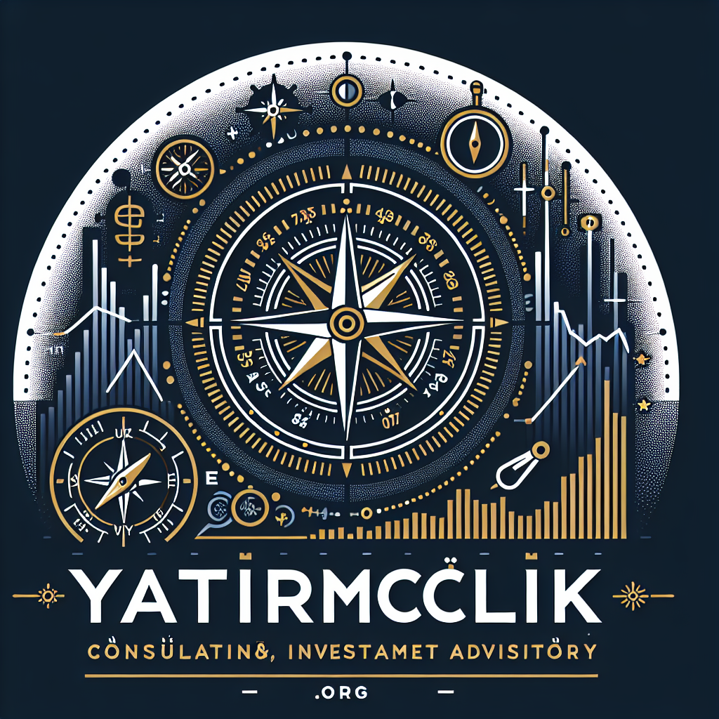 Design a professional, modern logo for \'yatirimcilik.org\', a Turkish consulting and investment advisory platform. Use financial imagery like charts, graphs, or compass motifs. Color palette should include navy blue, gold, and white. Clean typography, bold yet minimalistic. Include the full domain name in the logo.